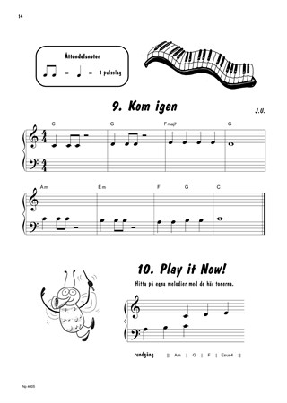 Exempel med notbild från pianoskolan Pianobus 1: Nybörjarskola för piano & keyboard