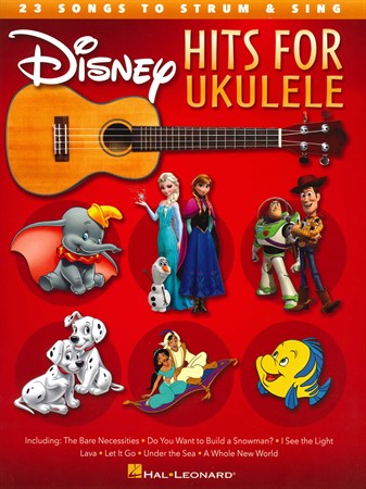 Omslag till Disney Hits for Ukulele med ackord, noter och text till 23 Disney-låtar